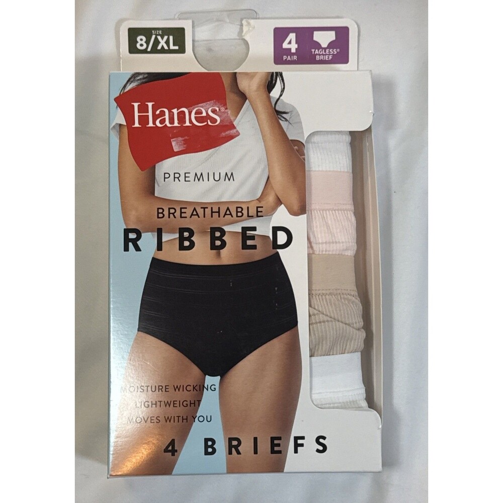 Hanes Premium Women's 4pk Breathable Ribbed Briefs Color Pink Brown White 8/XL